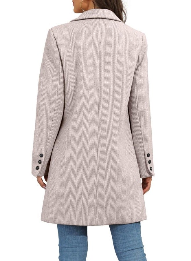 Ebifin Women's Notch Lapel Double Breasted Trench Coat Peacoat Winter Casual Long Blazer Jacket Overcoat, Beige, Large - Image 4