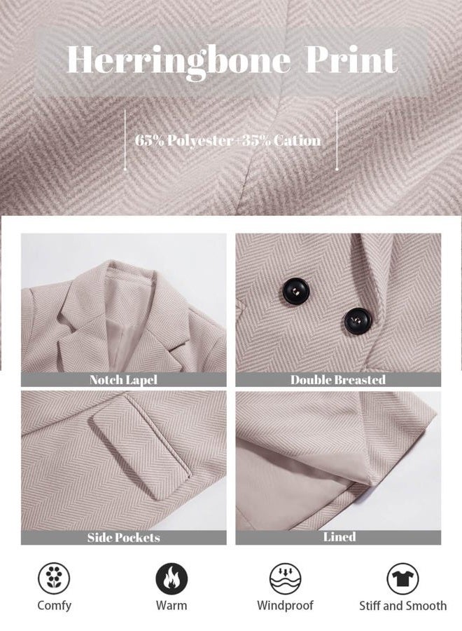 Ebifin Women's Notch Lapel Double Breasted Trench Coat Peacoat Winter Casual Long Blazer Jacket Overcoat, Beige, Large - Image 5