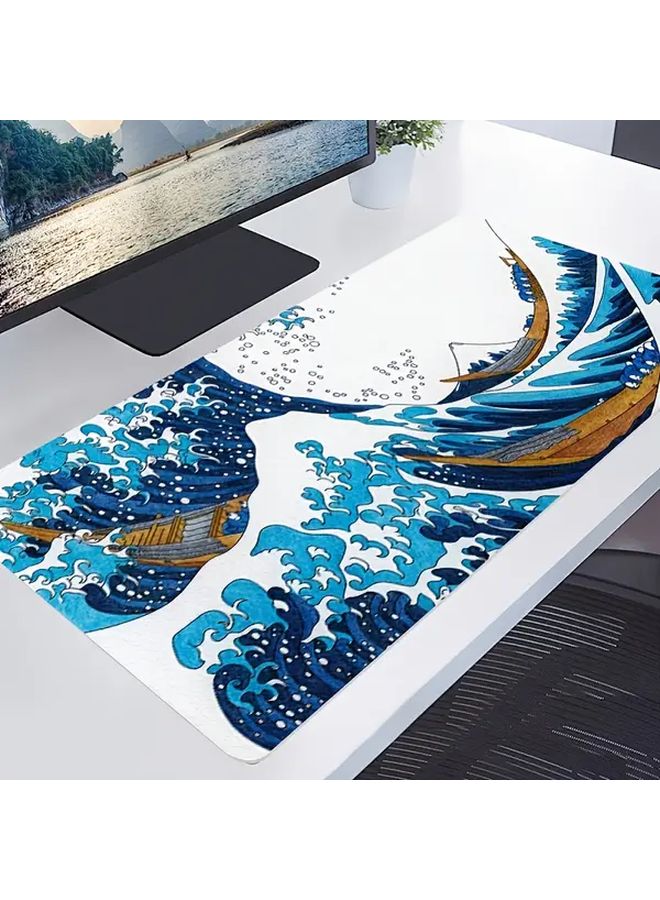 Red Large Thick Water Resistant Non Slip Desk Mat Mouse Pad Coaster Set 35.43 x 15.74 Inch Great Waves - Image 2