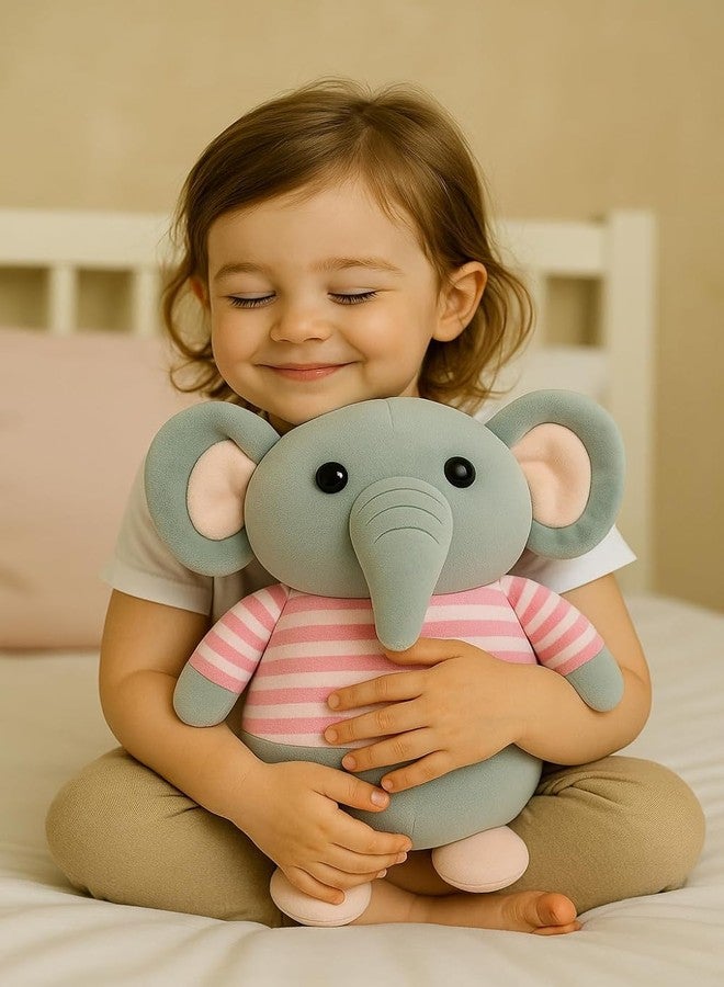 Fun4you Plush Elephant Stuffed Animal Toy with Blue Striped T-Shirt, Soft Toy for Kids, Grey (Pink) - Image 3