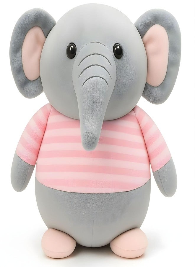 Fun4you Plush Elephant Stuffed Animal Toy with Blue Striped T-Shirt, Soft Toy for Kids, Grey (Pink) - Image 1