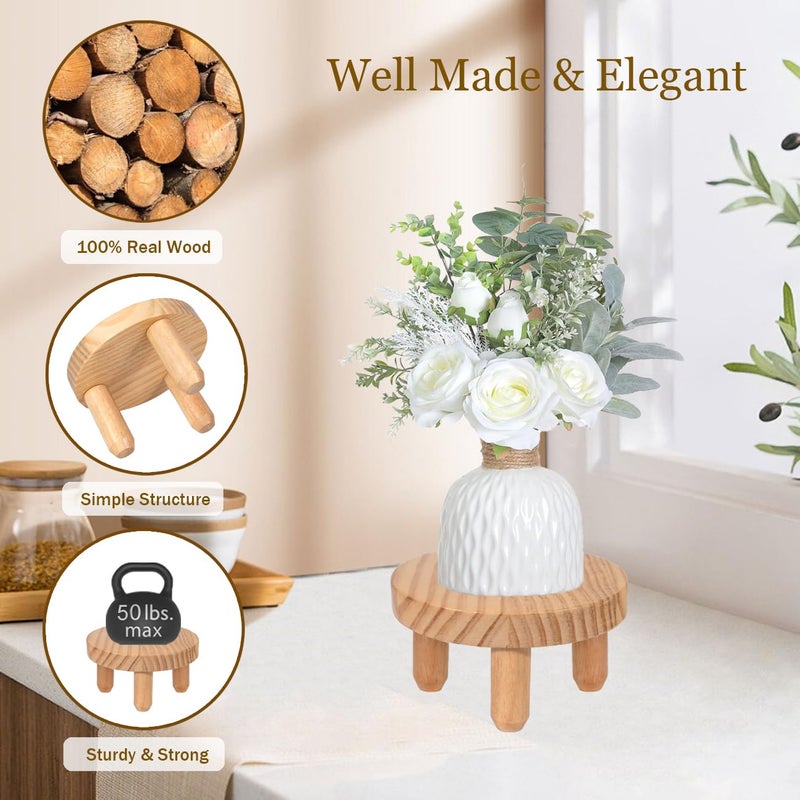 ARTORA Small Wooden Riser, Decorative Round Wood Desktop Plant Stand Mid Century Kitchen Counter Pedestal Stand for Centerpiece Pet Bowl Holder (Natural, 2 Pack) - Image 4