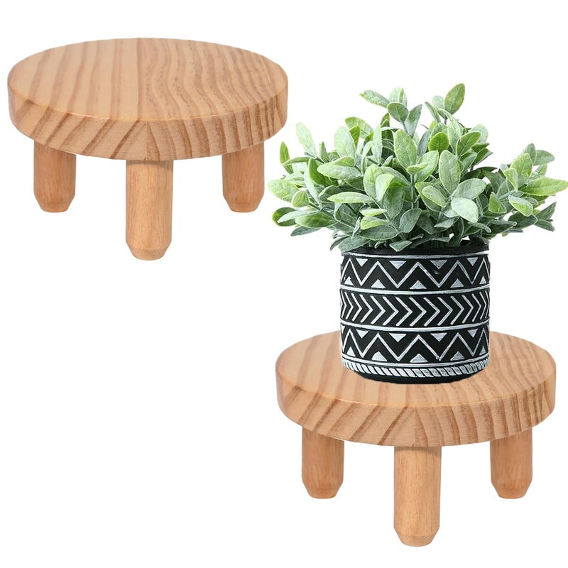 ARTORA Small Wooden Riser, Decorative Round Wood Desktop Plant Stand Mid Century Kitchen Counter Pedestal Stand for Centerpiece Pet Bowl Holder (Natural, 2 Pack) - Image 1