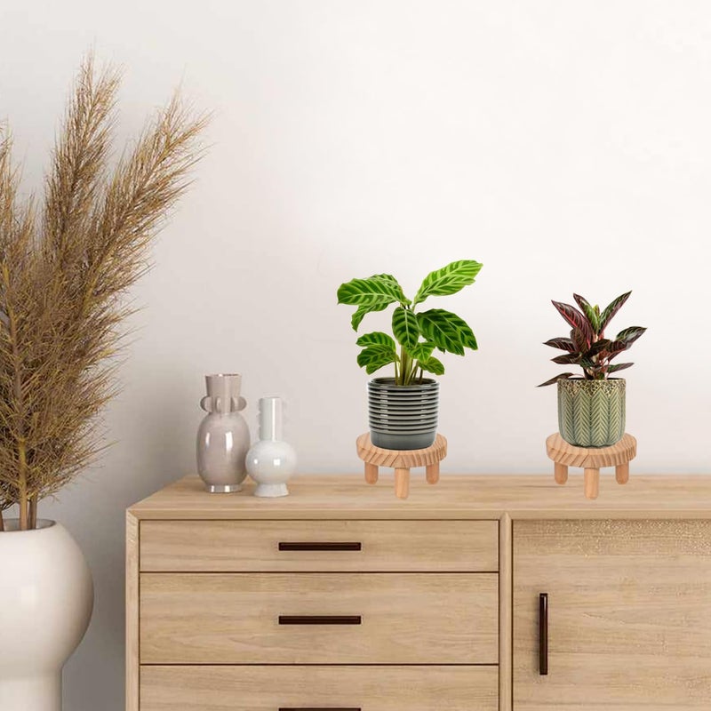 ARTORA Small Wooden Riser, Decorative Round Wood Desktop Plant Stand Mid Century Kitchen Counter Pedestal Stand for Centerpiece Pet Bowl Holder (Natural, 2 Pack) - Image 2