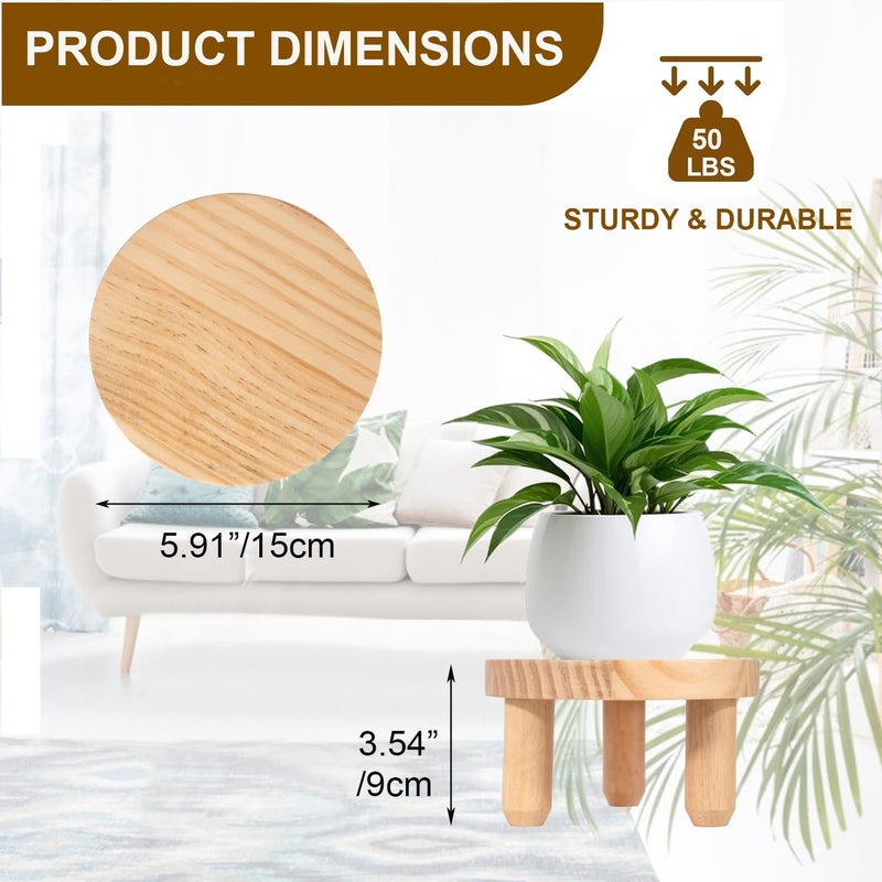 ARTORA Small Wooden Riser, Decorative Round Wood Desktop Plant Stand Mid Century Kitchen Counter Pedestal Stand for Centerpiece Pet Bowl Holder (Natural, 2 Pack) - Image 3
