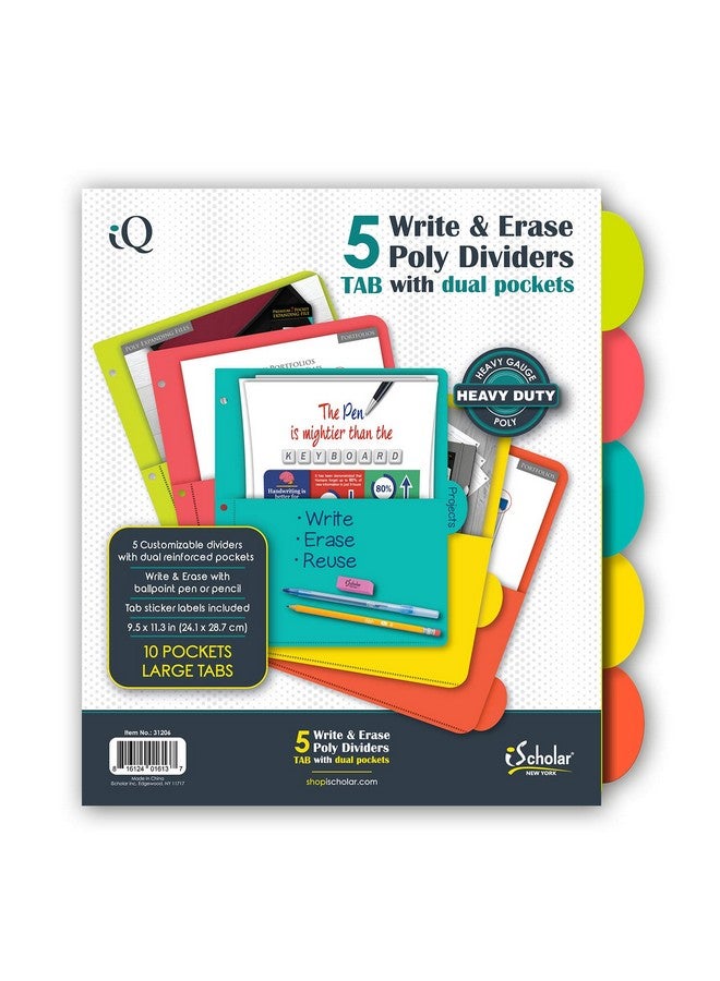 iScholar 5 Tab Poly Index Dividers With Pockets 9.5 X 11.3 Assorted Colors (31206) - Image 1