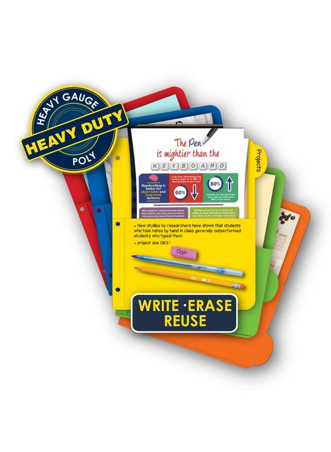 iScholar 5 Tab Poly Index Dividers With Pockets 9.5 X 11.3 Assorted Colors (31206) - Image 2