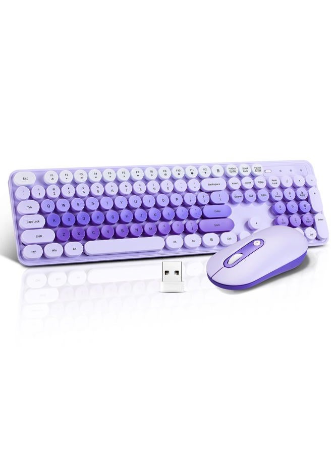 Guiheng Wireless Keyboard and Mouse Combo, Full Size Compact Quiet Wireless Keyboard and Mouse Set 2.4G Ultra-Thin Sleek Design for Windows, Desktop, PC, Notebook, Laptop,Round Keys Purple Mixed Punk Color - Image 1