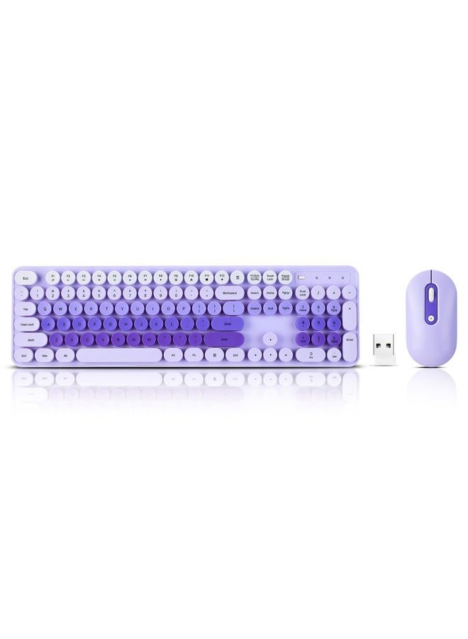 Guiheng Wireless Keyboard and Mouse Combo, Full Size Compact Quiet Wireless Keyboard and Mouse Set 2.4G Ultra-Thin Sleek Design for Windows, Desktop, PC, Notebook, Laptop,Round Keys Purple Mixed Punk Color - Image 2