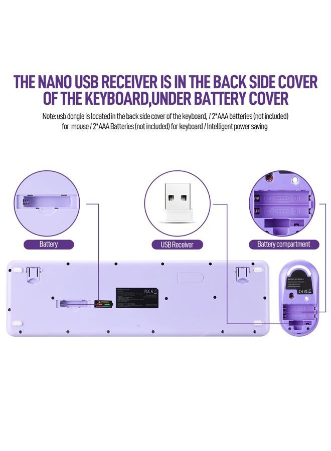 Guiheng Wireless Keyboard and Mouse Combo, Full Size Compact Quiet Wireless Keyboard and Mouse Set 2.4G Ultra-Thin Sleek Design for Windows, Desktop, PC, Notebook, Laptop,Round Keys Purple Mixed Punk Color - Image 3