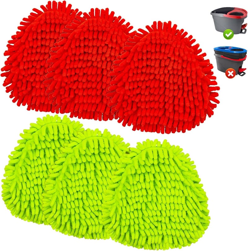 عبوة تحتوي على 6 رؤوس مكنسة من نوع الشينيل لاستبدال رؤوس المكنسات من نوع Ocedar EasyWring Spin Mop وMicrofiber Spin Mop، قابلة للغسيل وسهلة الاستبدال، تُستخدم لتنظيف الأرضيات الصلبة بعمق. - Image 1