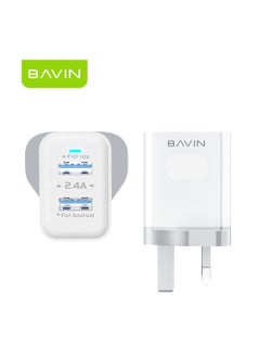 BAVIN PC255E Fast Charger 2.4A With 2 Port USB And UK Plug With Type-C Cable