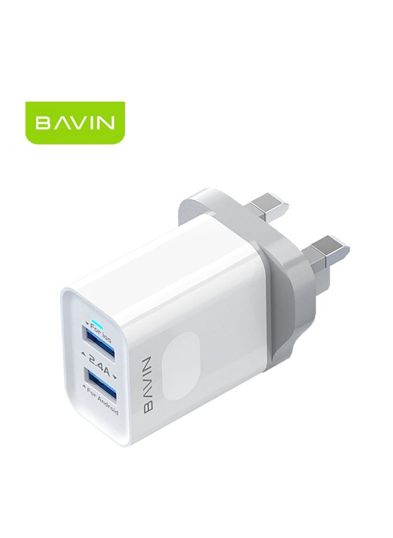 Bavin - BAVIN PC255E Fast Charger 2.4A With 2 Port USB And UK Plug With Type-C Cable - Image 1