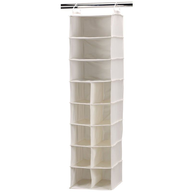 Household Essentials Hanging Shoe Organizer, Natural Canvas, With Clothes Storage, 10 Pockets and 3 Shelves, Collapsible, Cream - Image 1