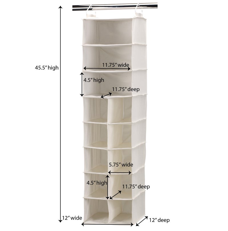 Household Essentials Hanging Shoe Organizer, Natural Canvas, With Clothes Storage, 10 Pockets and 3 Shelves, Collapsible, Cream - Image 2