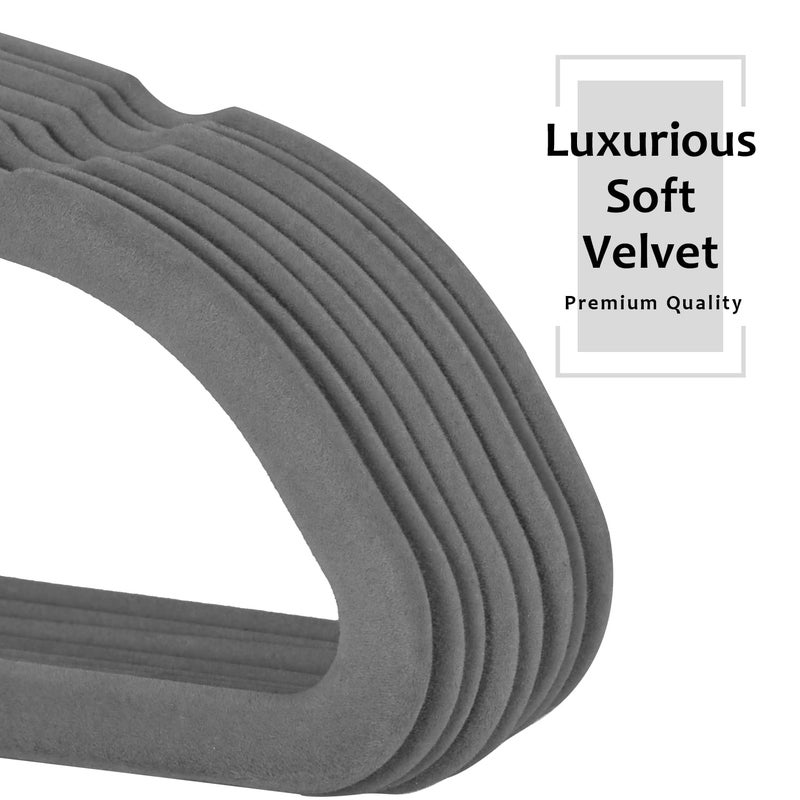 VECELO Premium Velvet Clothes Hangers Suit Heavy Duty (100 Pack)-Non Slip & Space-Saving with 12 Finger Clips & 2 Tie Rack Excellent for Men and Women,Gray - Image 3