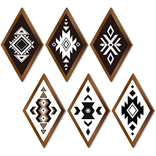 Ferraycle Ferraycle 6 Pcs Aztec Wall Decor Southwest Wall Art Farmhouse Rustic Bedroom Hanging Sign Boho Navajo Tribal Modern Geometric Vintage Home Decor for Bedroom Living Room BathroomStylish Color 