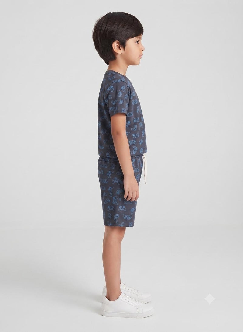 babyqlo Boys Navy Gaming Controller Print T-Shirt and Shorts Set - Image 4