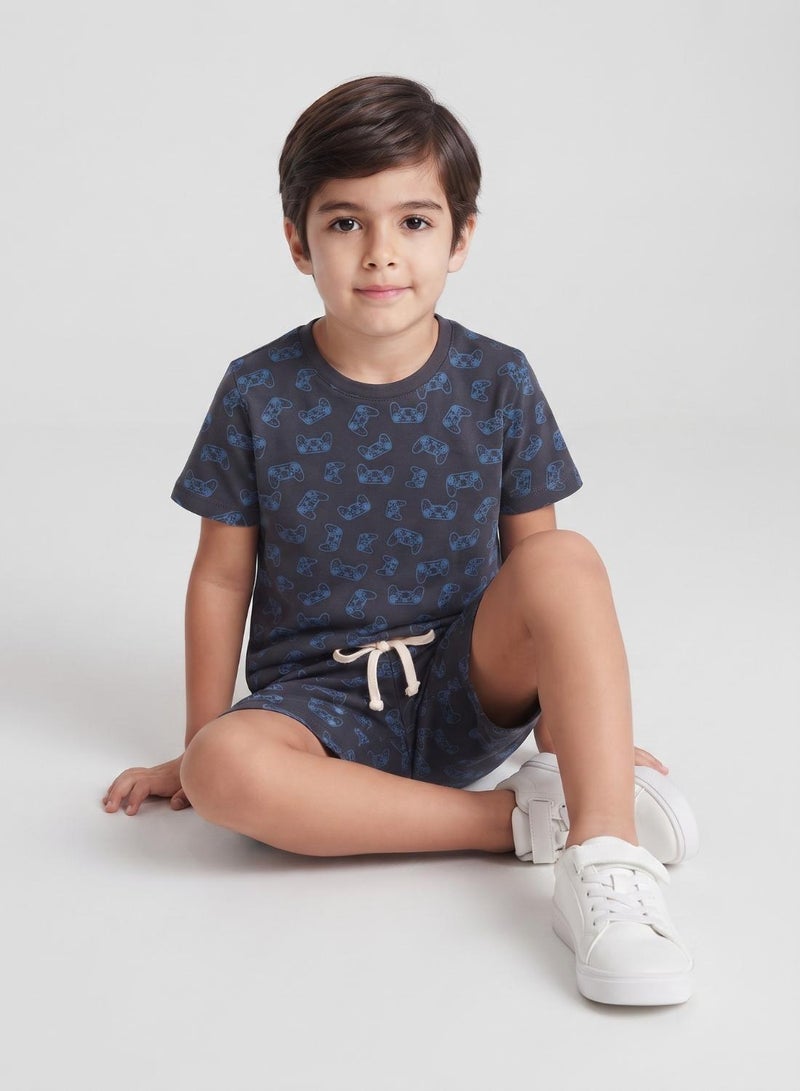 babyqlo Boys Navy Gaming Controller Print T-Shirt and Shorts Set - Image 2