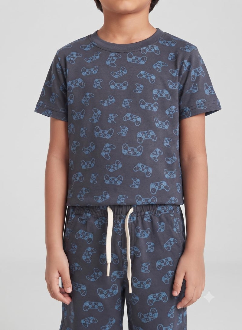 babyqlo Boys Navy Gaming Controller Print T-Shirt and Shorts Set - Image 5