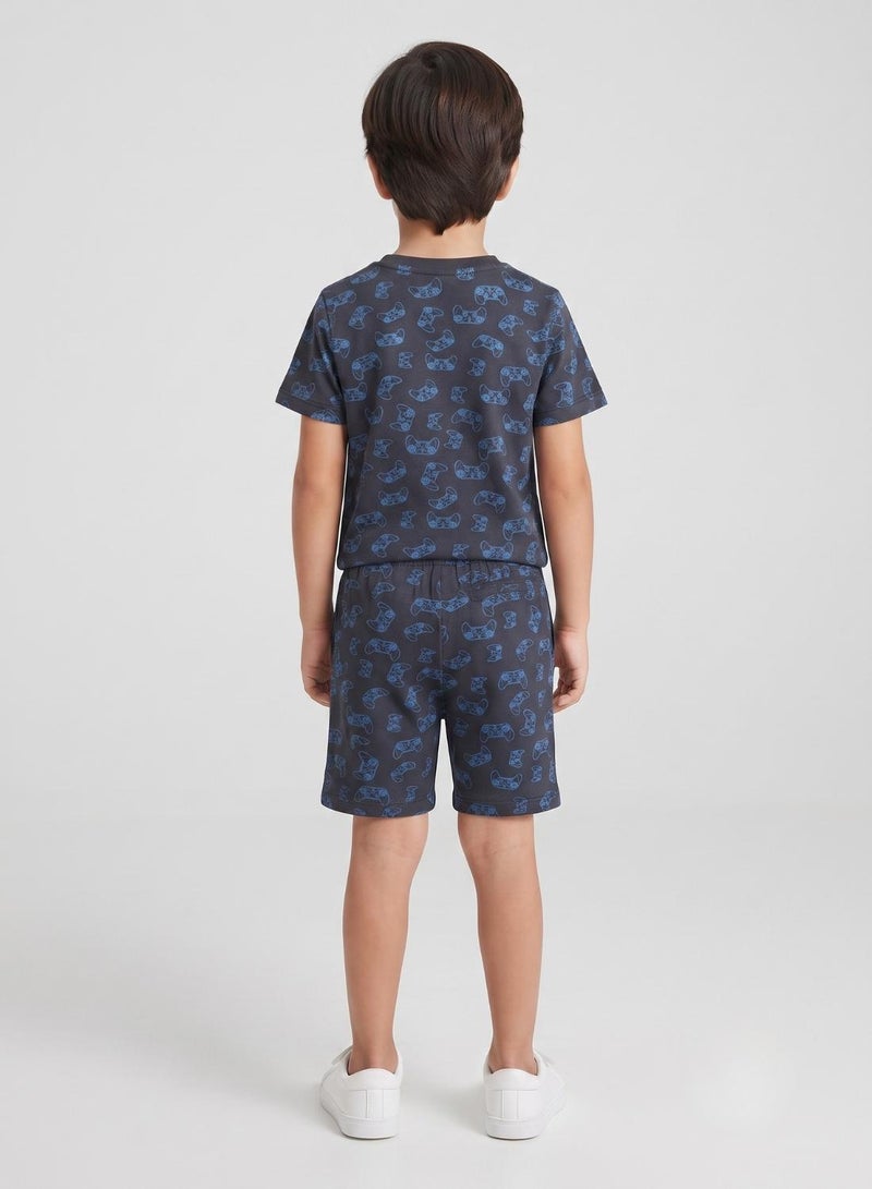 babyqlo Boys Navy Gaming Controller Print T-Shirt and Shorts Set - Image 3