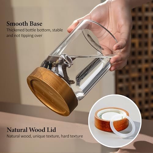 MOLADRI 15 oz/450 ml Glass Storage Canister with Airtight Wooden Lid, Clear Small Decorative Container Jar with Spoon for Salad Overnight Oats Snacks Yogurt Cereal Fruit Spice Sugar Coffee - 4 Pack - Image 4