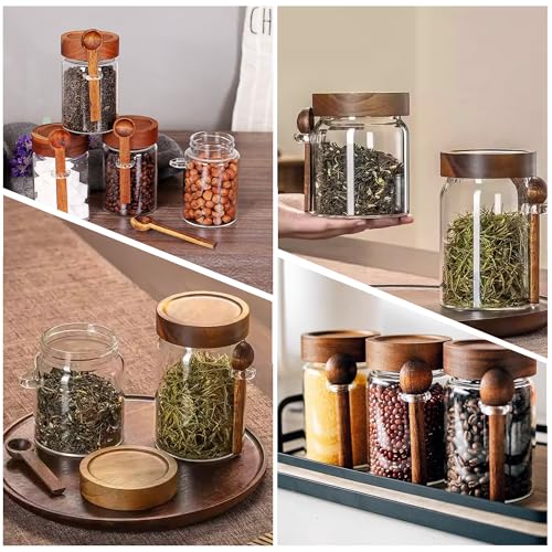 MOLADRI 15 oz/450 ml Glass Storage Canister with Airtight Wooden Lid, Clear Small Decorative Container Jar with Spoon for Salad Overnight Oats Snacks Yogurt Cereal Fruit Spice Sugar Coffee - 4 Pack - Image 5
