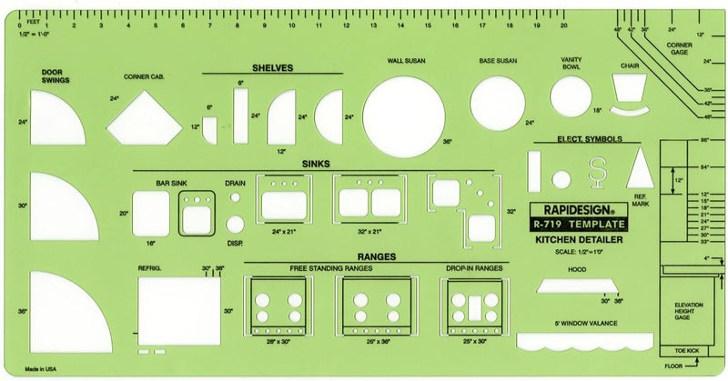 Kitchen Detailer Template with 1/2 Inch Scale, 1 Each (R719)