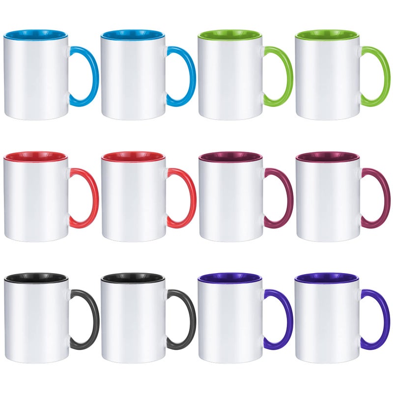 TANGLONG Sublimation Mugs 11 oz Sublimation Cups Bulk Coffee Mugs Tazas Para Sublimar 6 Assorted Colors Set of 12