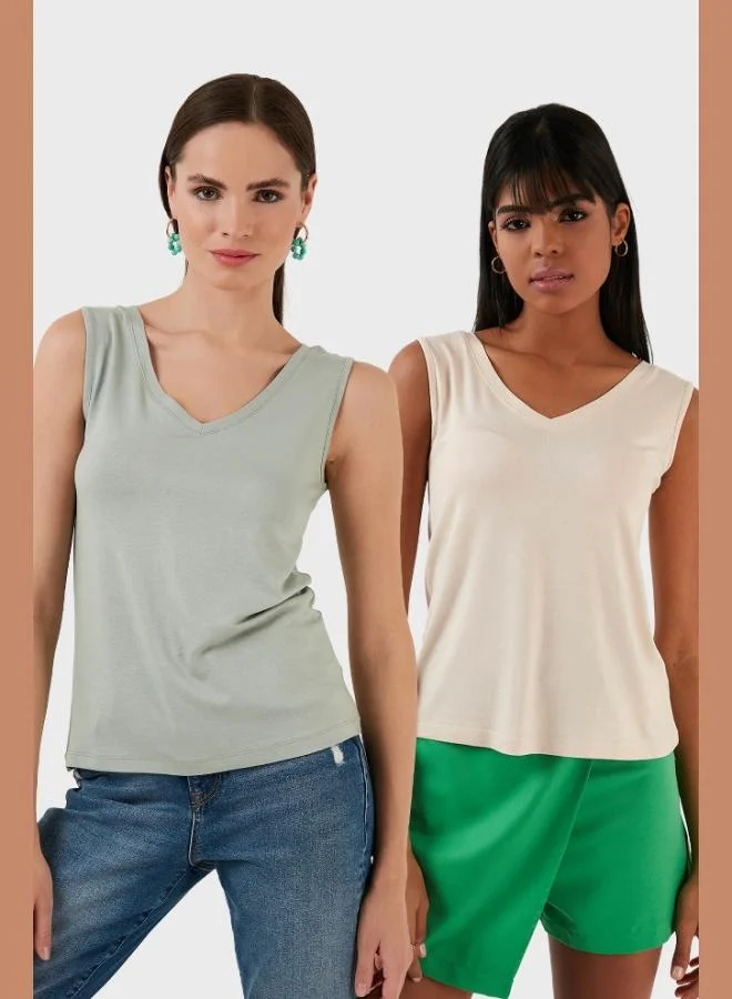 Lela Lela Slim Fit V-Neck Thick Strap 2-Pack Blouse Women's Blouse 5864384S2