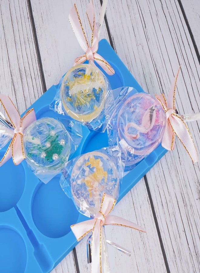 Beasea قالب مصاصات كبير من بيسيا، قوالب مصاصات سيليكون بستة تجاويف، قوالب مصاصات صلبة، قوالب حلوى صلبة للشوكولاتة، قوالب كرات مصاصات مثلجة، صينية مطبخ مع 50 عود مصاصة - أزرق - Image 3