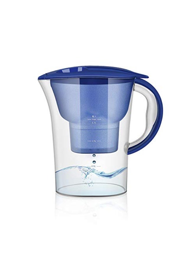بيت الأناقة إبريق فلتر مياه أرا هوم (2.5 لتر) مع خرطوشة فلتر مياه قياسية واحدة لتقليل الجسيمات العالقة والمعادن الثقيلة والبكتيريا والفلورايد والبلاستيك الدقيق والكلور والترسبات الكلسية والشوائب (أزرق) - Image 1