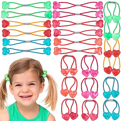 Expressions 24 Count HeartShaped Bright Multicolored Twin Bead Ponytail Hair Elastics Collection Hair Ties for Girls Hair Accessories for Kids Hair Ties for Toddler Girls Ball Ponytail Holders - Image 1