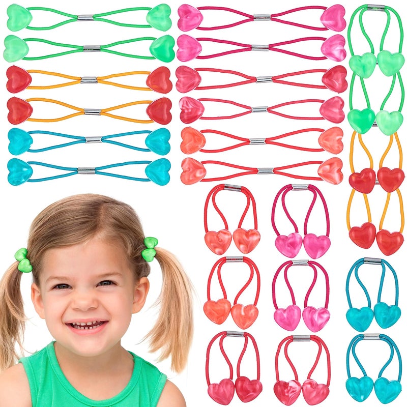 Expressions 24 Count HeartShaped Bright Multicolored Twin Bead Ponytail Hair Elastics Collection Hair Ties for Girls Hair Accessories for Kids Hair Ties for Toddler Girls Ball Ponytail Holders - Image 3