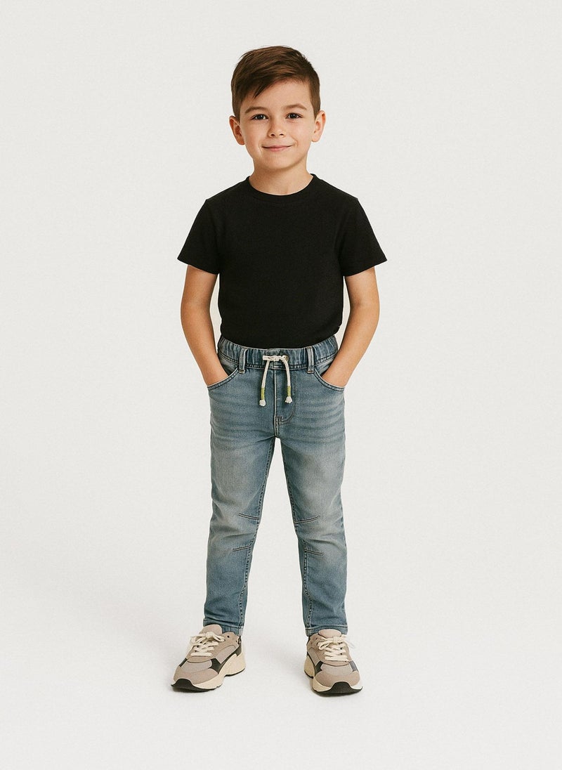 MINOTI Teen Boys Denim Jeans with Drawstring Waist and Back Pockets - Image 1