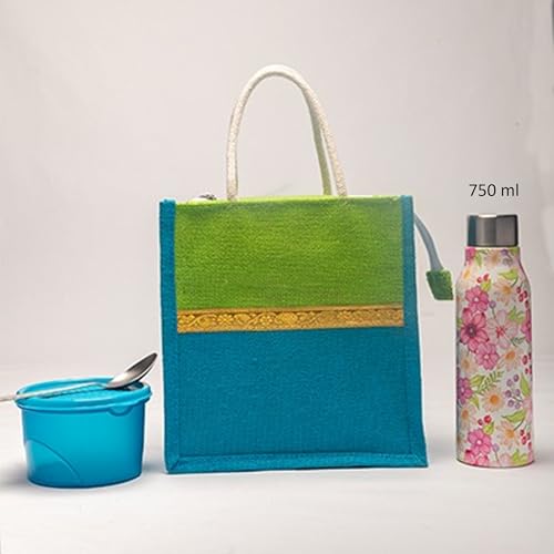 Soman Jute Ecofriendly Return Gift Bags with Zip Green Blue Combo Pack of 10 Bags - Image 4