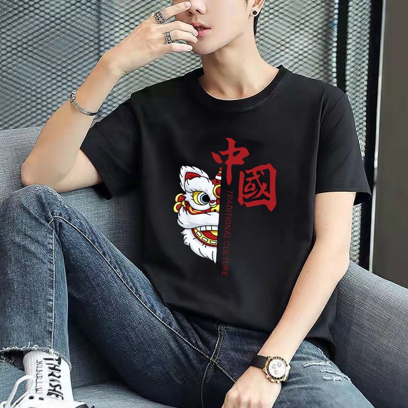 Short-Sleeve T-Shirt For Men, Half-Sleeve Base Shirt, Men'S Round-Neck Versatile T-Shirt, Youth Couple Matching Style, Chinese Style, National Trend - Image 2