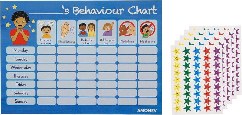Amonev Behaviour Reward Charts for boys and girls Toddlers Twin Pack with 225 star stickers included - Image 2