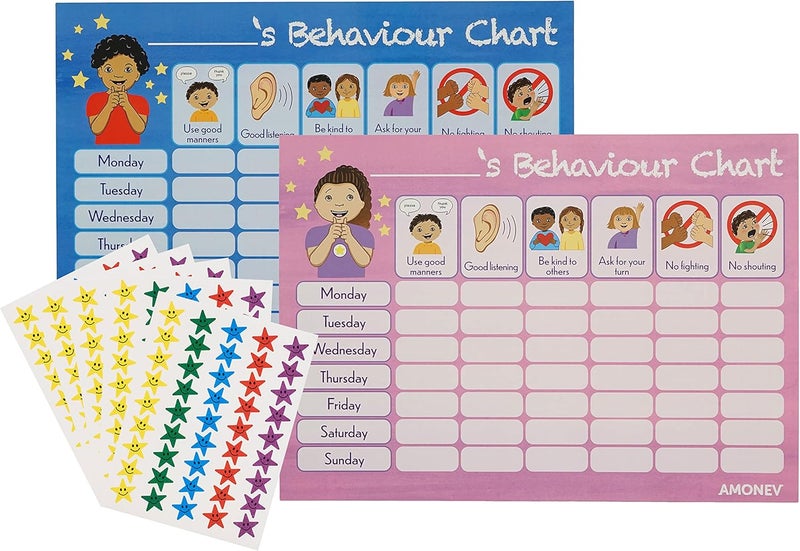 Amonev Behaviour Reward Charts for boys and girls Toddlers Twin Pack with 225 star stickers included - Image 1