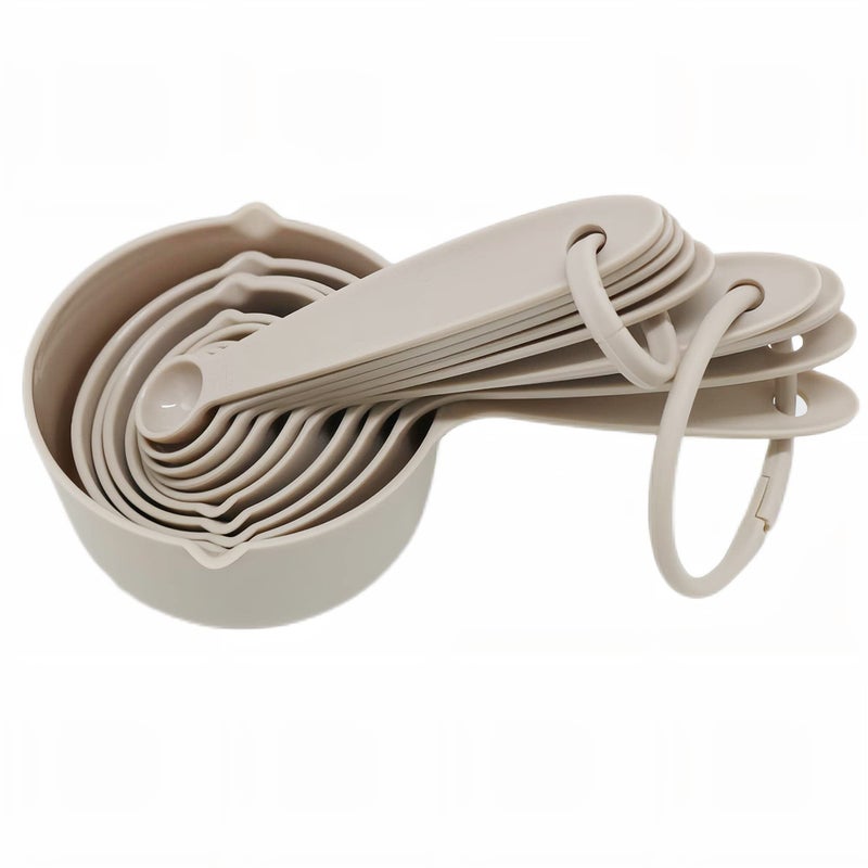 Smithcraft Cute Plastic Measuring Set of 10, 5 Cups & 5 Spoons for Baking & Cooking, Khaki - Image 3