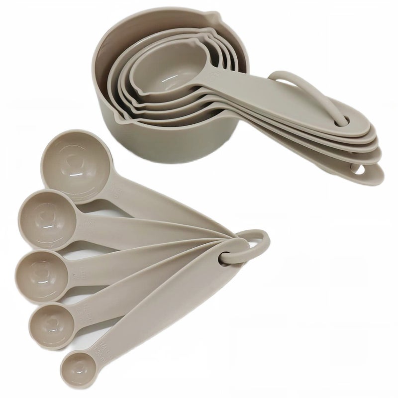 Smithcraft Cute Plastic Measuring Set of 10, 5 Cups & 5 Spoons for Baking & Cooking, Khaki - Image 2