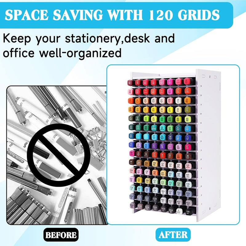 Yrangee Marker Organizer, 120 Slots Marker Holder Organizer, Marker Storage with Divider Art Marker Rack for Pens Colored Pencils Art Brushes Adjustable Pencil Holder for Desk Organizer - Image 5