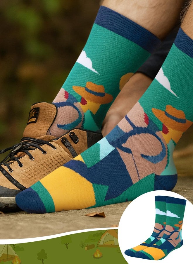Shyyween 12 Pairs Hiking Socks for Men Novelty Cotton Crew Socks with Nature Forest Tree Mountain Camping Designs Adventure Hiking Gifts for Outdoor Lovers Christmas Stuffers - Image 4