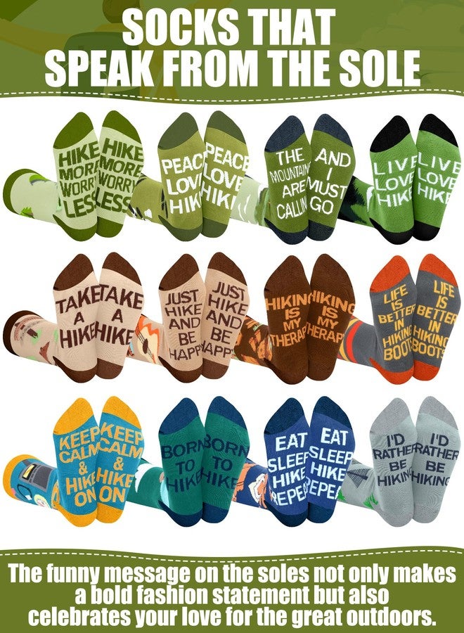 Shyyween 12 Pairs Hiking Socks for Men Novelty Cotton Crew Socks with Nature Forest Tree Mountain Camping Designs Adventure Hiking Gifts for Outdoor Lovers Christmas Stuffers - Image 2