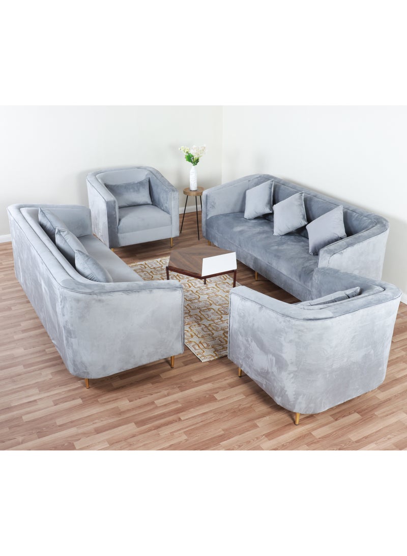 HOMEVEO 8 Seater Living Room Set 4 Pieces - 2 3 Seater Sofas - 2 Grey Single Chairs 220x62x80 cm  - Image 1