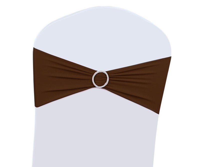 Boshen 25PCS Stretch Chair Sashes Bows Chair Bands with Buckle for Wedding Hotel Banquet Birthday Party Decorations  Coffee