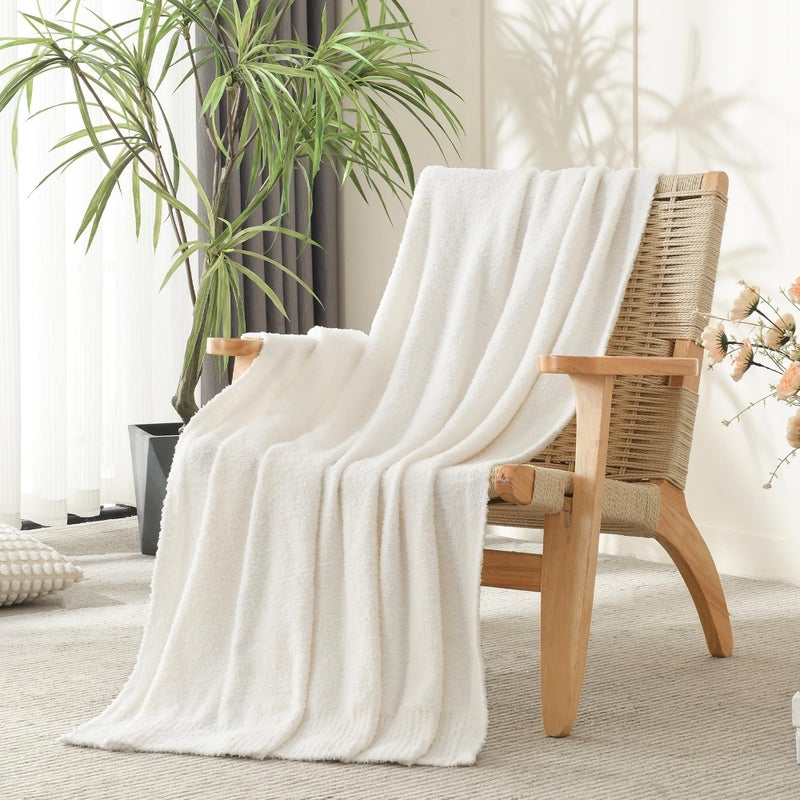 JOOJA Knit Throw Blanket Super Soft Warm Blanket for Couch Lightweight Fluffy Blanket for Bed Sofa 60x80 Inches Cream - Image 4
