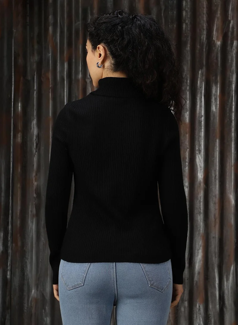 HIGH STAR Women's Black 100% Acrylic Solid Sweater