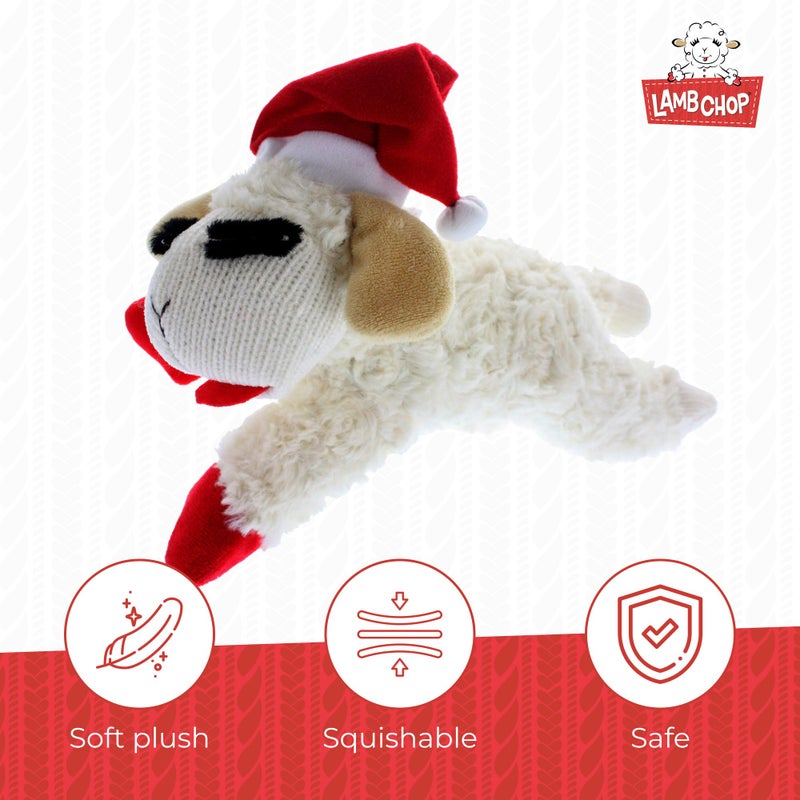 Multipet Lamb Chop Dog Plush Toy w/Santa Hat - Squeaky Toy for All Dogs - Extra Soft Plush - Stuffed Animal for Cuddling & Playing (10.5â€, Cream, 5 Squeakers) - Image 3