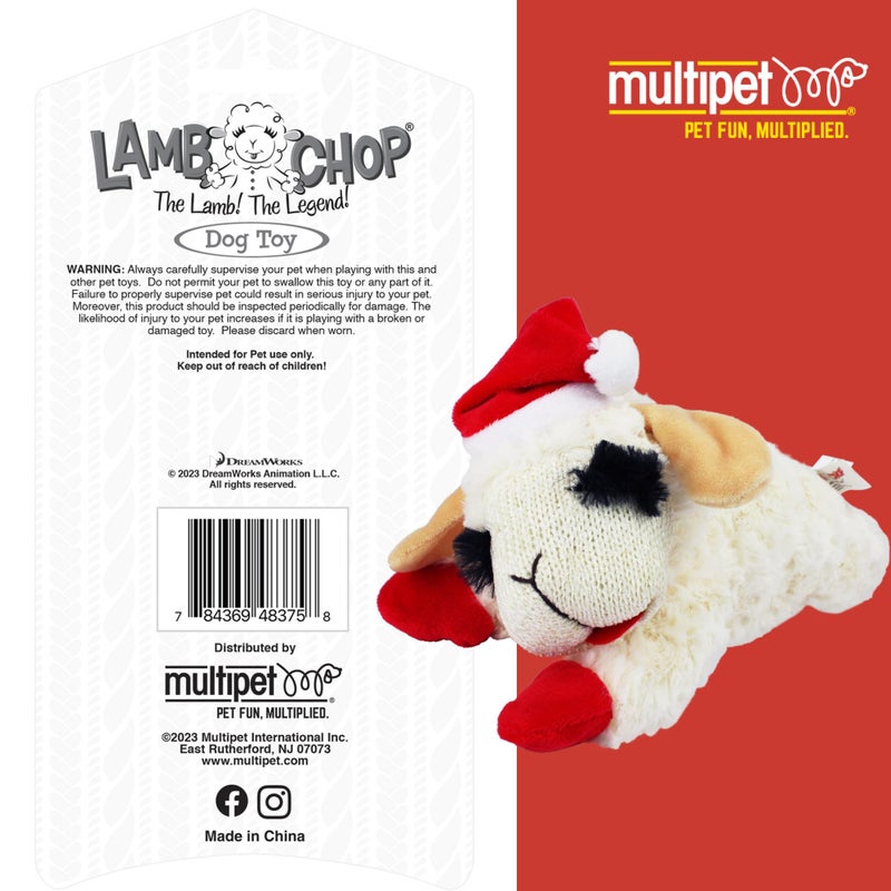 Multipet Lamb Chop Dog Plush Toy w/Santa Hat - Squeaky Toy for All Dogs - Extra Soft Plush - Stuffed Animal for Cuddling & Playing (10.5â€, Cream, 5 Squeakers) - Image 5